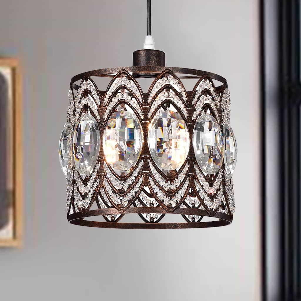 Peredur Rustic Bronze 1-Light Pendant with Crystal Shade
