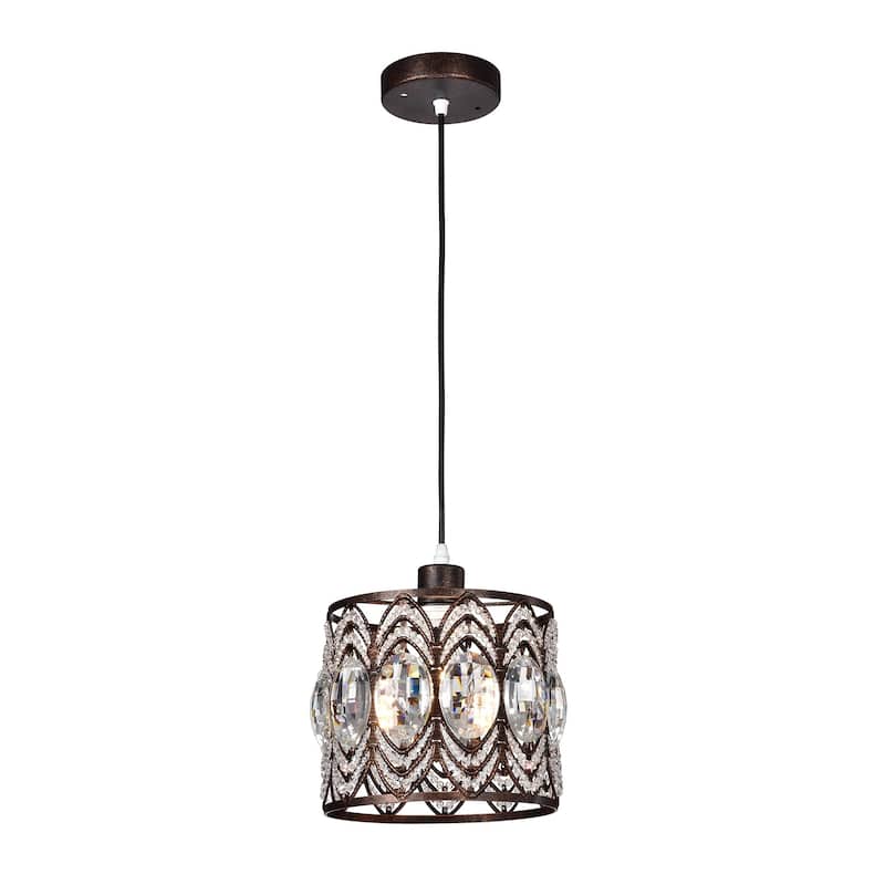 Peredur Rustic Bronze 1-Light Pendant with Crystal Shade