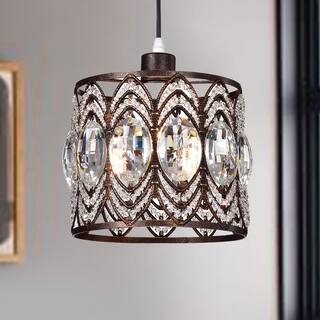 Peredur Rustic Bronze 1-Light Pendant with Crystal Shade