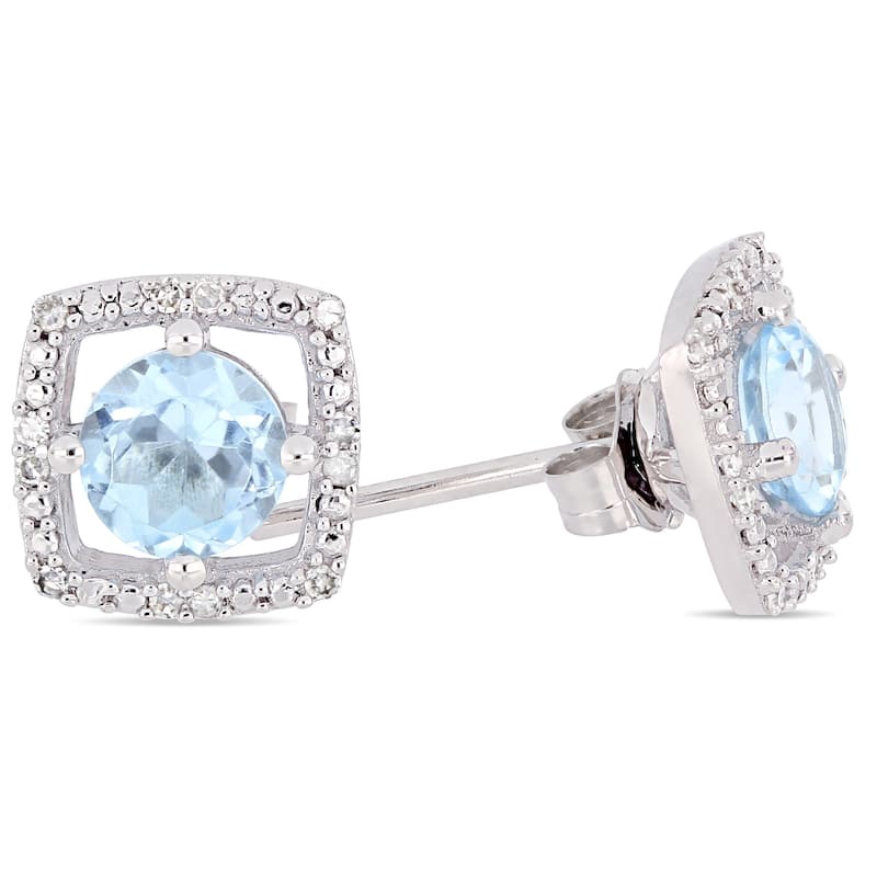 Miadora 10k White Gold Sky-Blue Topaz and Diamond Accent Floating Square Halo Stud Earrings
