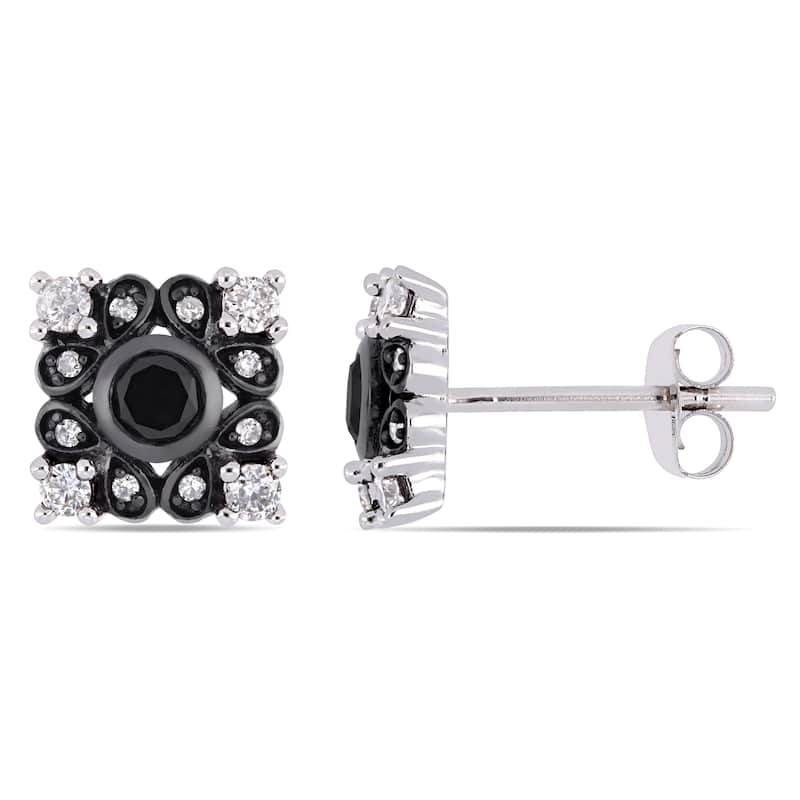 Miadora Signature Collection 2-Tone 10k Gold 1/2ct TDW Black and White Diamond Earrings