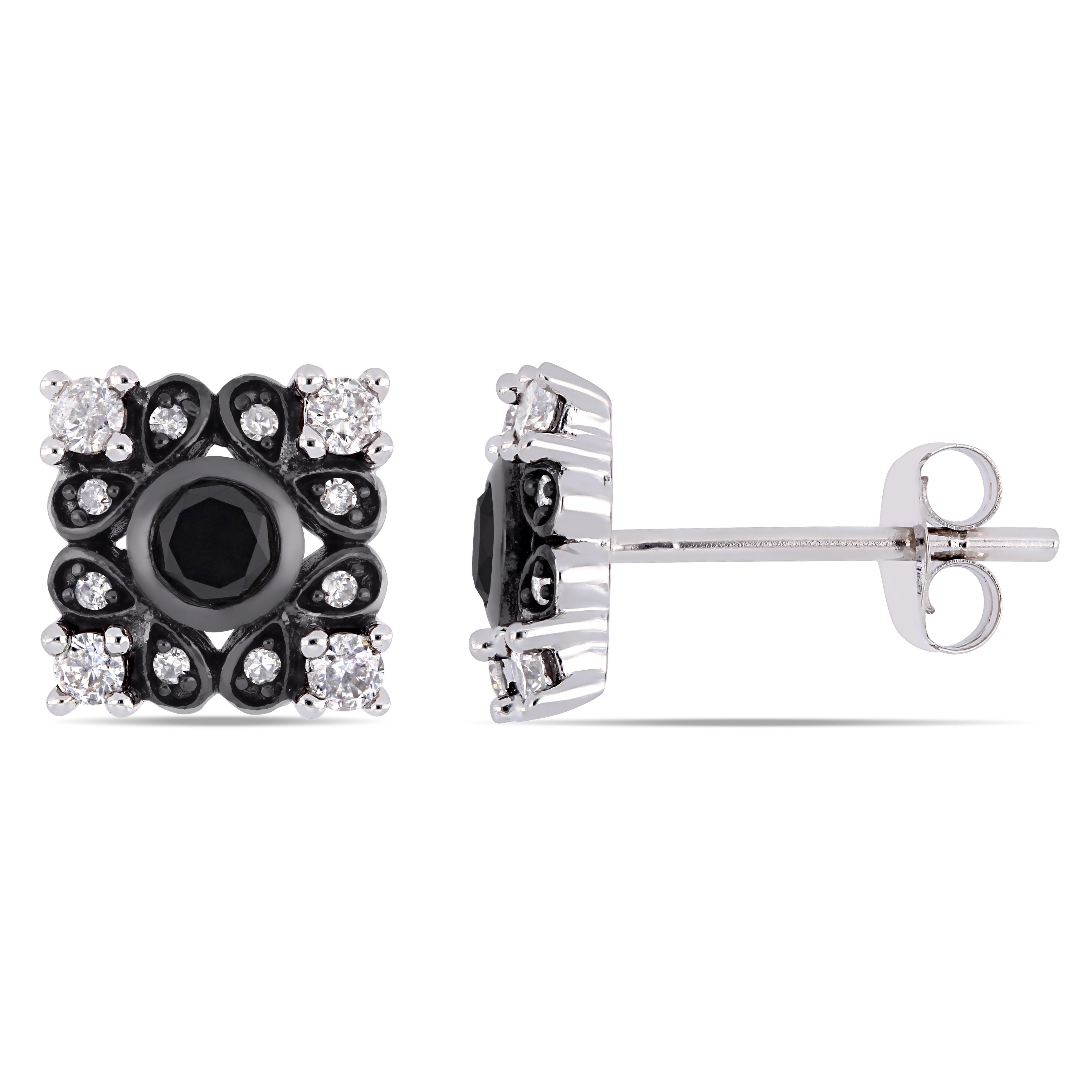 Miadora Signature Collection 2-Tone 10k Gold 1/2ct TDW Black and White Diamond Earrings