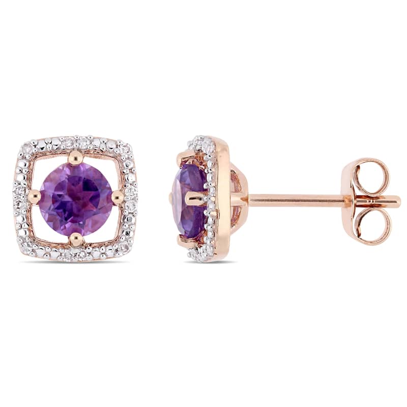 Miadora 10k Rose Gold Amethyst and Diamond Accent Floating Square Halo Stud Earrings