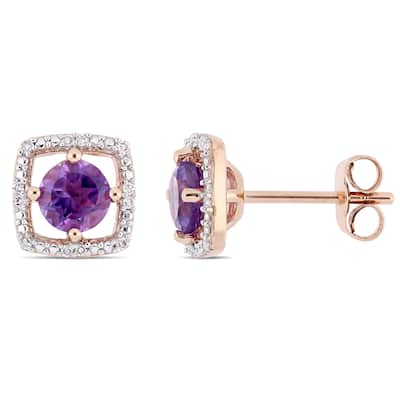 Miadora 10k Rose Gold Amethyst and Diamond Accent Floating Square Halo Stud Earrings