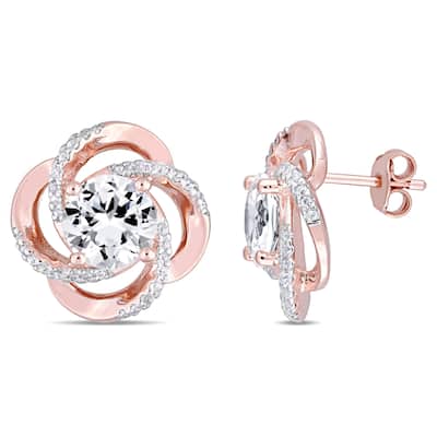 Miadora Rose Plated Sterling Silver White Topaz Swirl Stud Earrings