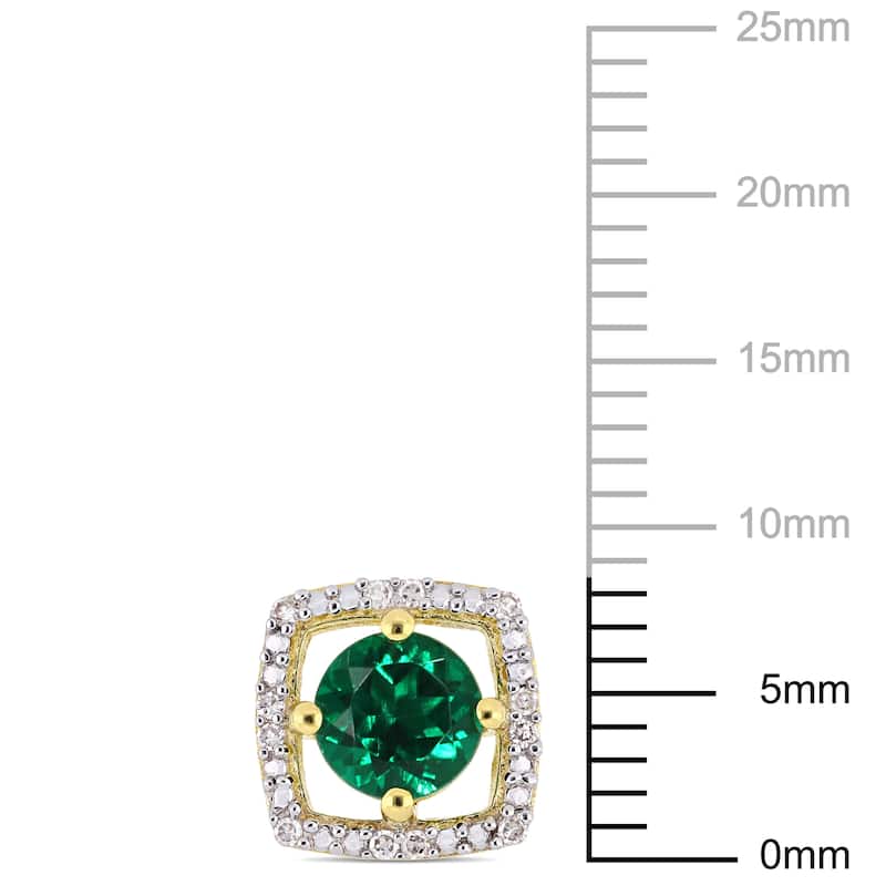 Miadora 10k Yellow Gold Created Emerald and Diamond Accent Floating Square Halo Stud Earrings
