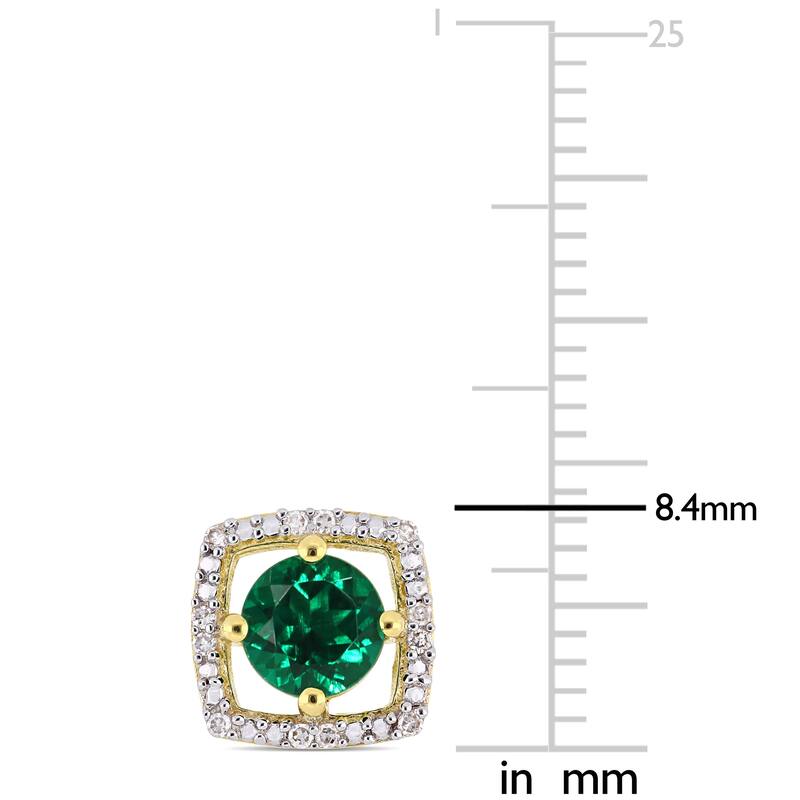 Miadora 10k Yellow Gold Created Emerald and Diamond Accent Floating Square Halo Stud Earrings