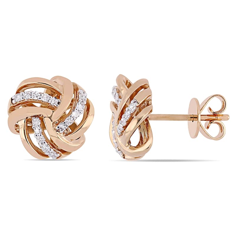 Miadora 14k Rose Gold 1/6ct TDW Diamond Interlaced Swirl Knot Stud Earrings