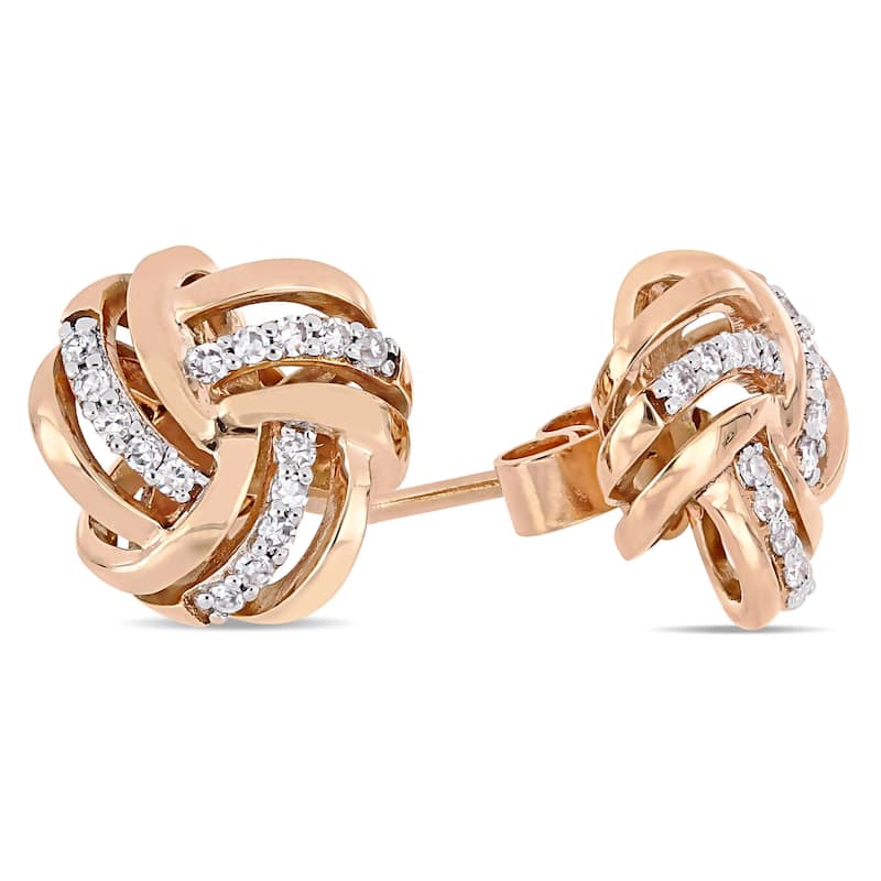 Miadora 14k Rose Gold 1/6ct TDW Diamond Interlaced Swirl Knot Stud Earrings