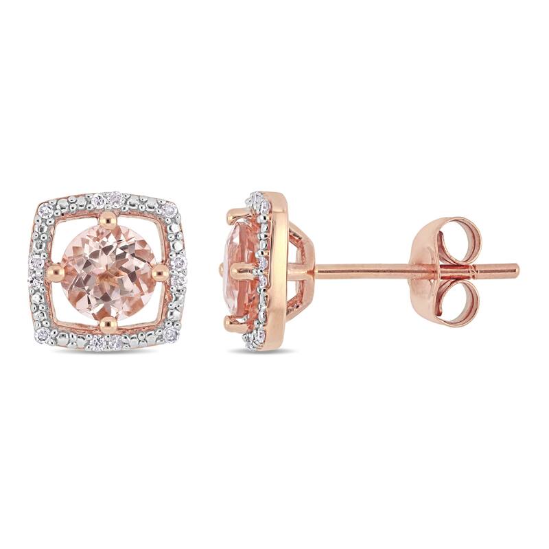 Miadora 10k Rose Gold Morganite and Diamond Accent Floating Square Halo Stud Earrings