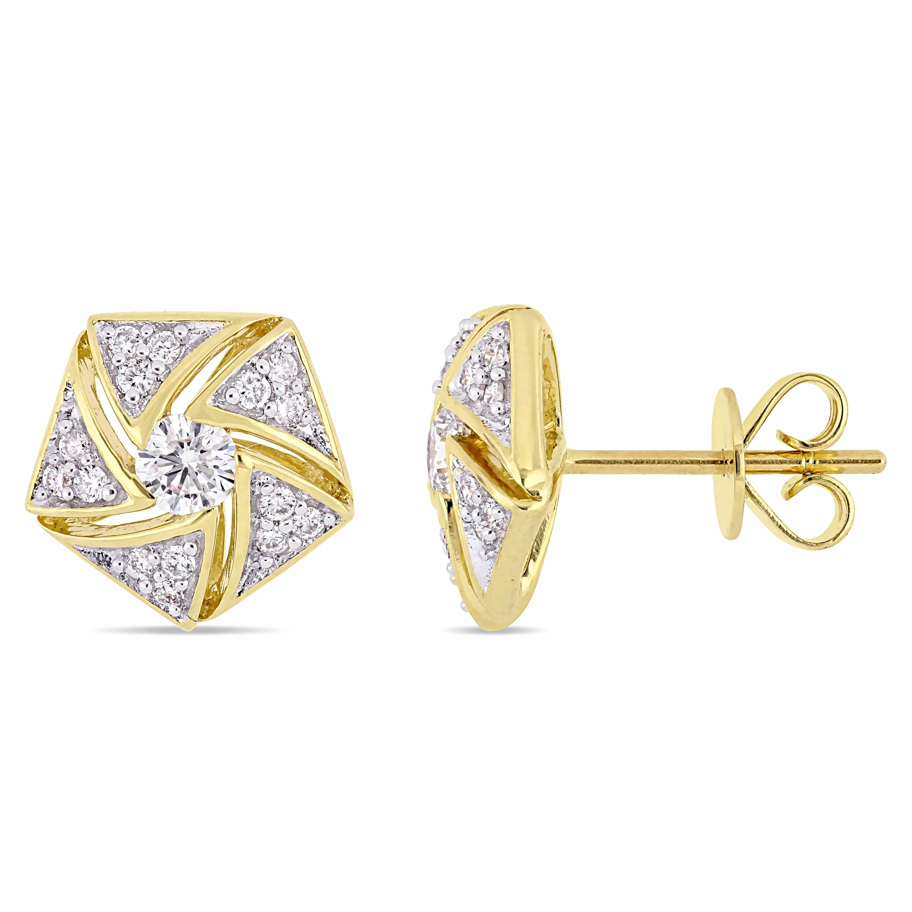 0.19 ct. tw. 14k Gold Genuine Sapphire Flower Dangle Earring Jackets with Sapphire