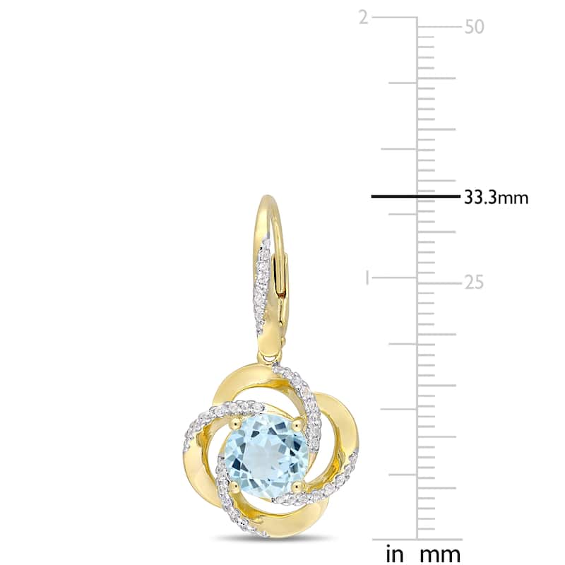 Miadora Yellow Gold Plated Sterling Silver Sky-Blue Topaz and White Topaz Swirl Halo Leverback Earrings