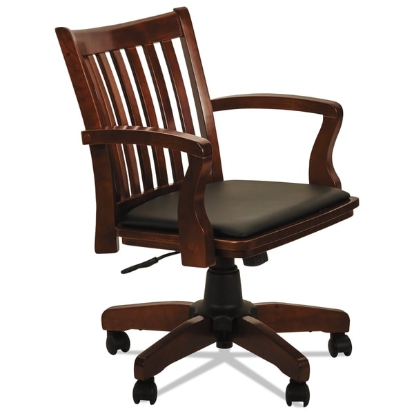 Alera Postal Series Cherry/Black Slat-Back Wood/Leather Chair