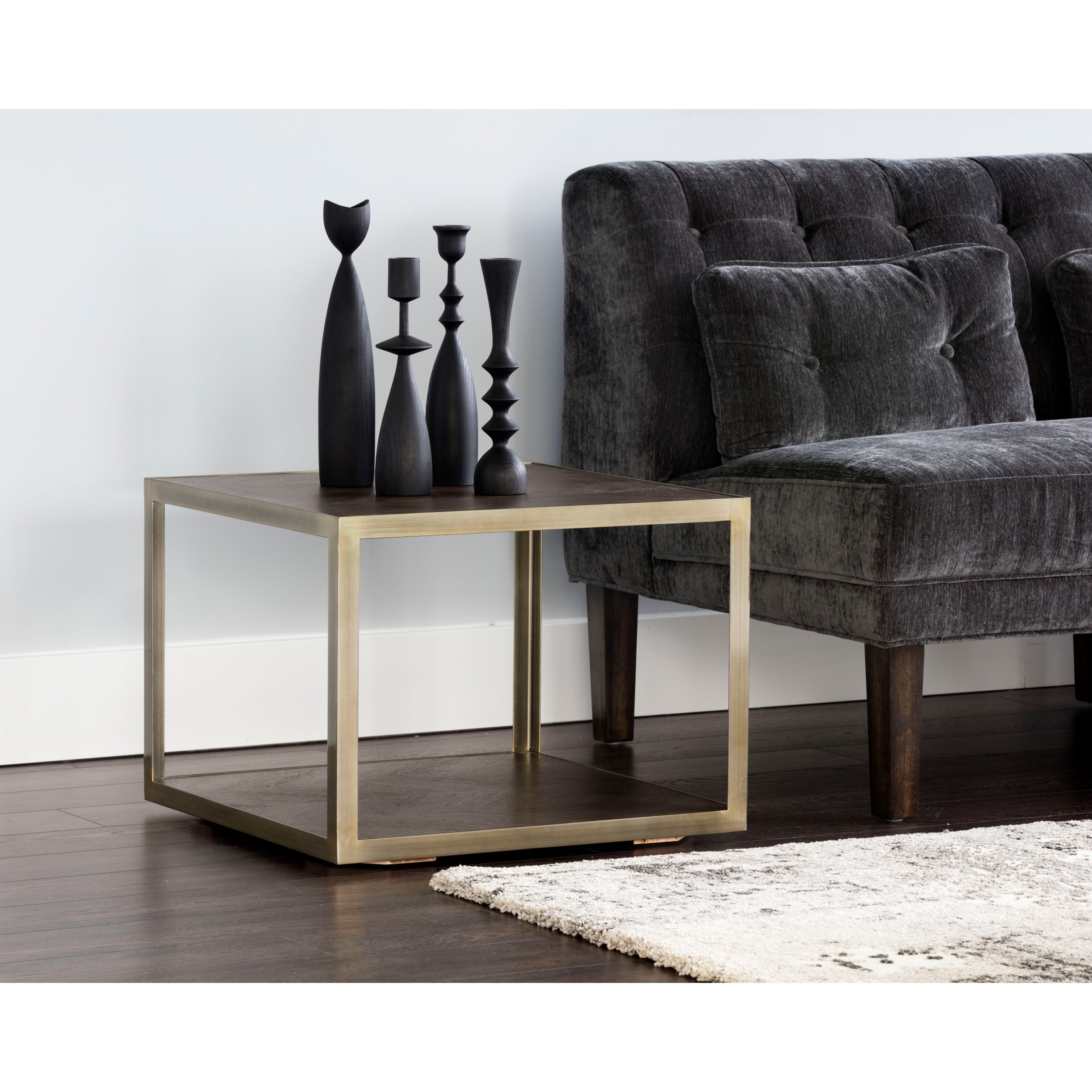 Sunpan Zenn Mara Smoked Mocha/Antique Brass Wood/Steel Contemporary End Table