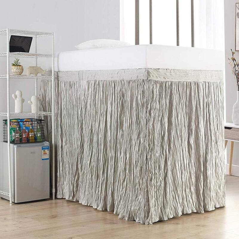 Crinkle Extended Twin XL 60-inch Drop 3 Panel Bed Skirt - silver birch - 3 Panels