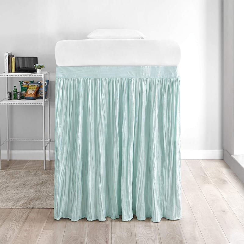 Crinkle Extended Twin XL 60-inch Drop 3 Panel Bed Skirt - hint of mint - 3 Panels