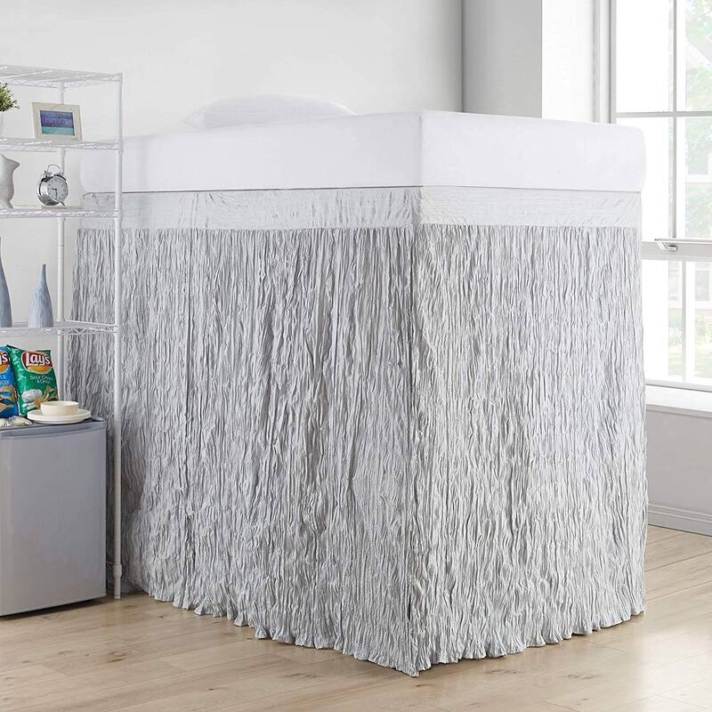 Crinkle Extended Twin XL 60-inch Drop 3 Panel Bed Skirt - Glacier Grey - 3 Panels