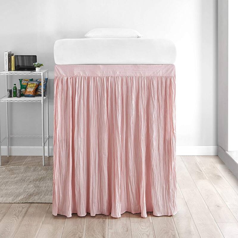Crinkle Extended Twin XL 60-inch Drop 3 Panel Bed Skirt - Rose Quartz - 3 Panels