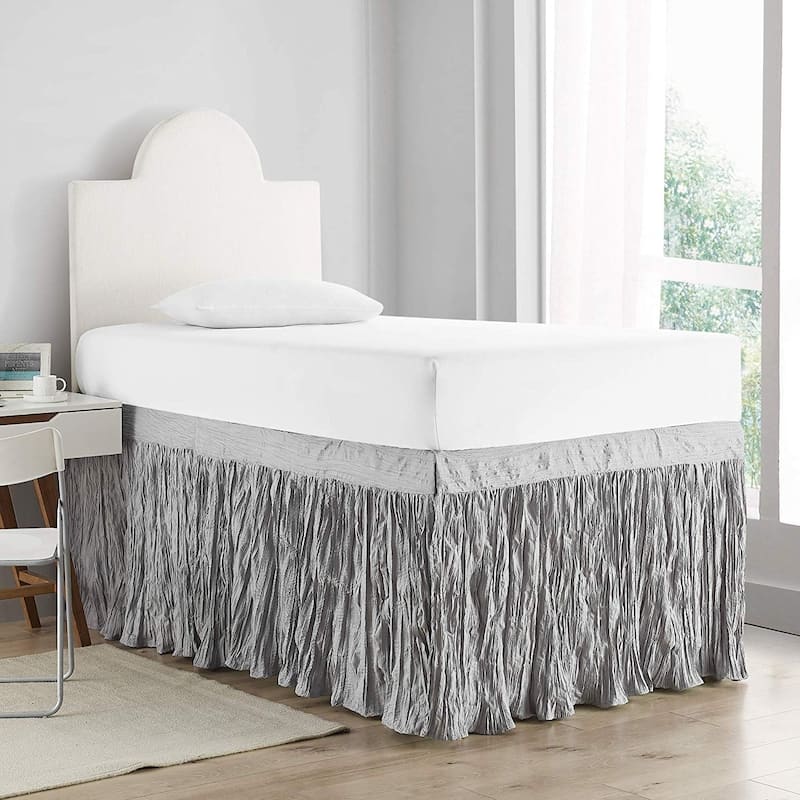 Crinkle Twin XL 30-inch Drop 3 Panel Bed Skirt - alloy - 3 Panels