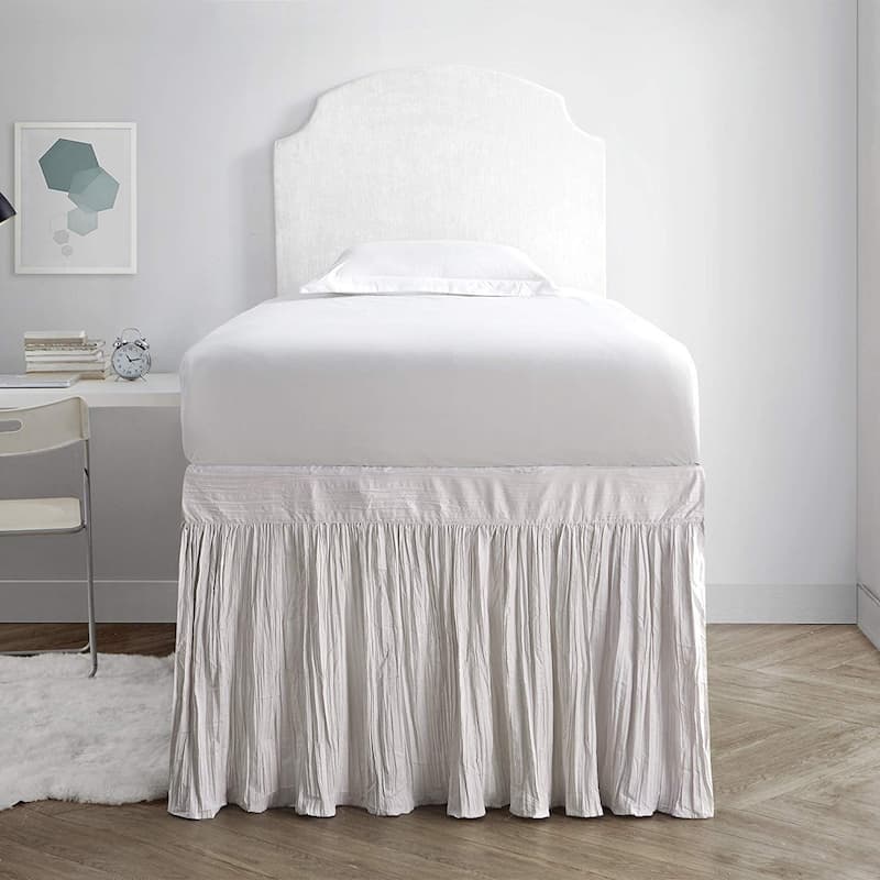 Crinkle Twin XL 30-inch Drop 3 Panel Bed Skirt - jet stream - 3 Panels