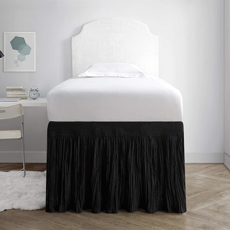 Crinkle Twin XL 30-inch Drop 3 Panel Bed Skirt - Black - 3 Panels