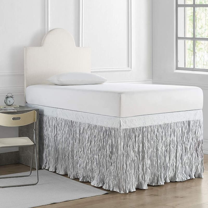 Crinkle Twin XL 30-inch Drop 3 Panel Bed Skirt - Glacier Gray - 3 Panels