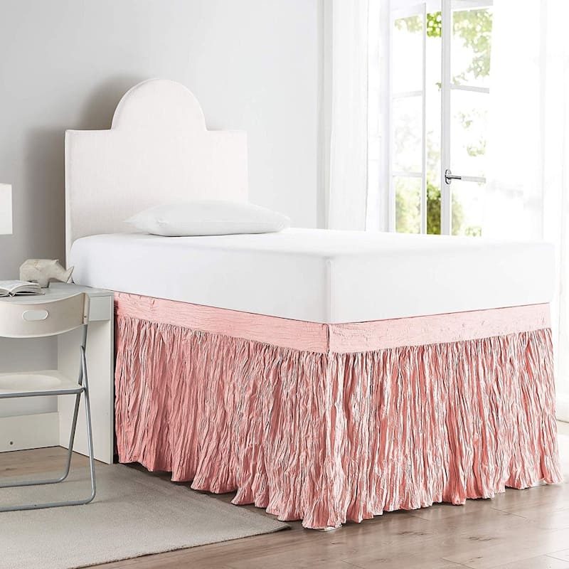 Crinkle Twin XL 30-inch Drop 3 Panel Bed Skirt - Rose Quartz - 3 Panels