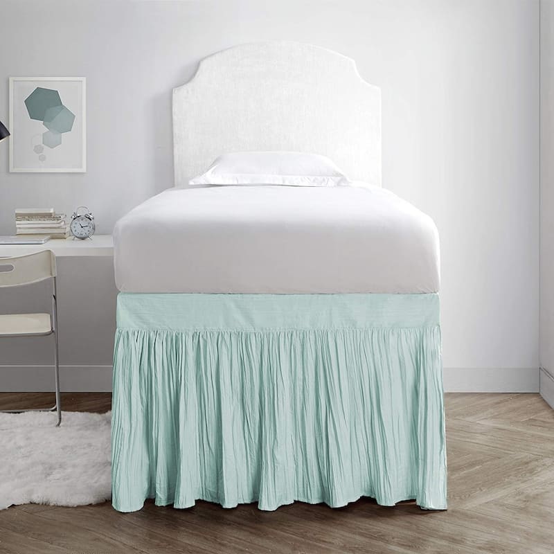 Crinkle Twin XL 30-inch Drop 3 Panel Bed Skirt - hint of mint - 3 Panels