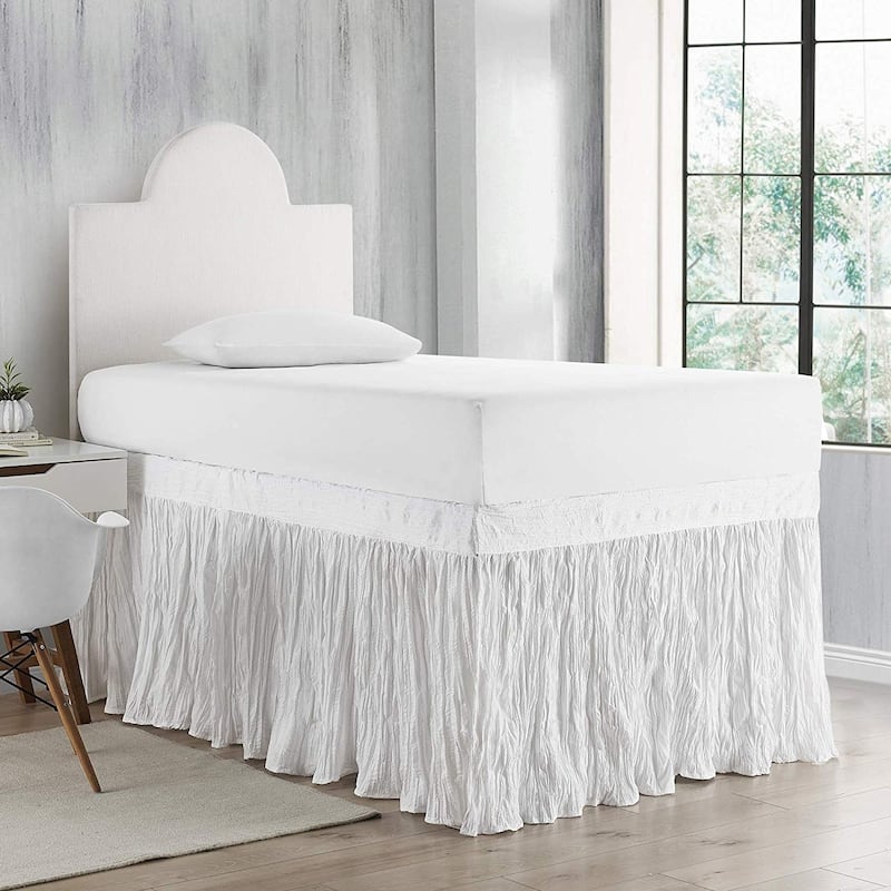 Crinkle Twin XL 30-inch Drop 3 Panel Bed Skirt - White - 3 Panels