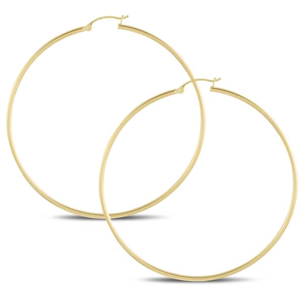 45 x 45 mm 14k Yellow Gold 2mm Thickness Hoop Earrings 45 x 45 mm 14k Yellow Gold 2mm Thickness Hoop Earrings