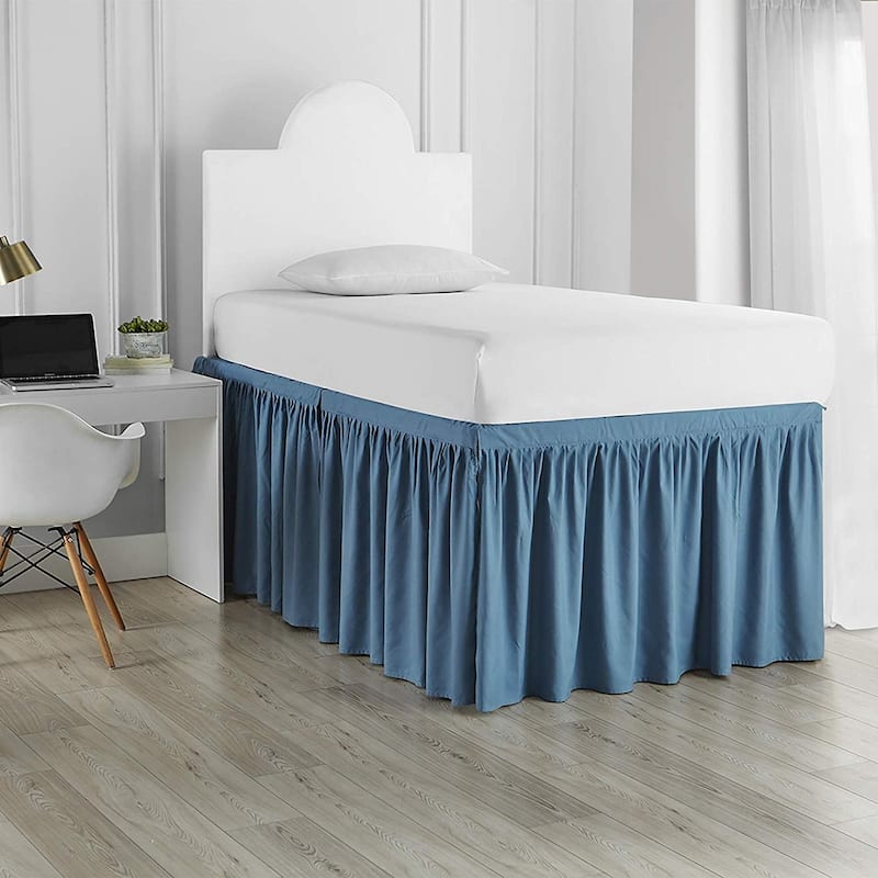 Twin XL 30-inch Drop 3 Panel Bed Skirt - Smoke Blue - 3 Panels