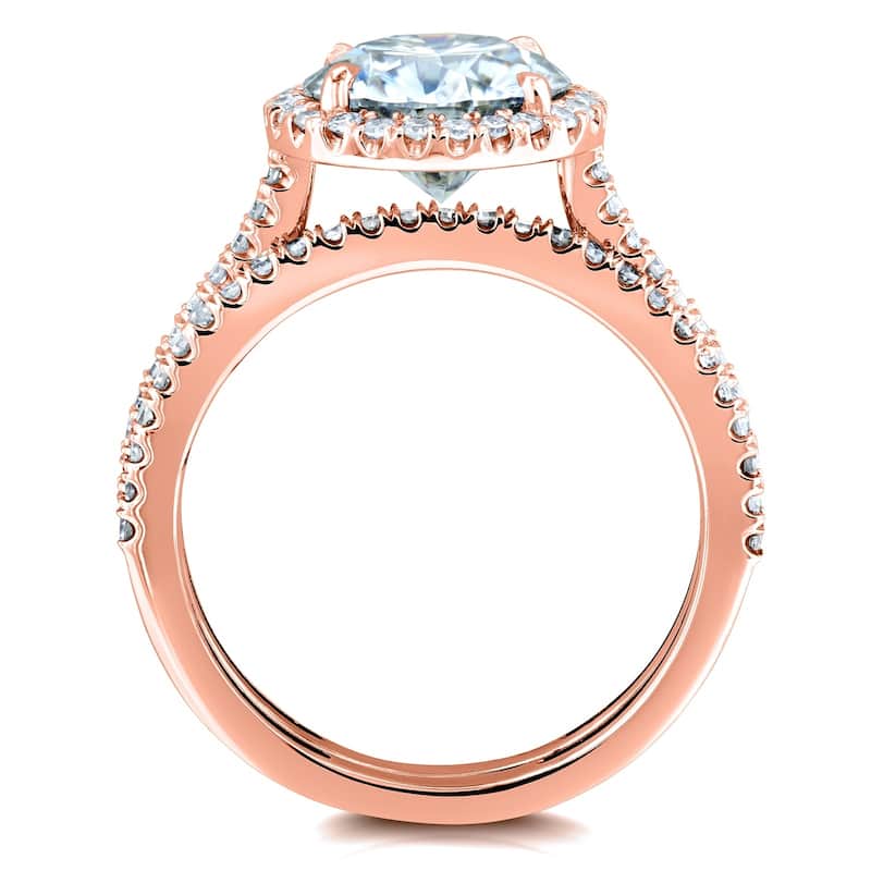 Annello by Kobelli 14k Gold 2 1/3ct TGW Moissanite and Diamond Round Halo Bridal Rings Set (HI/VS, GH/I)
