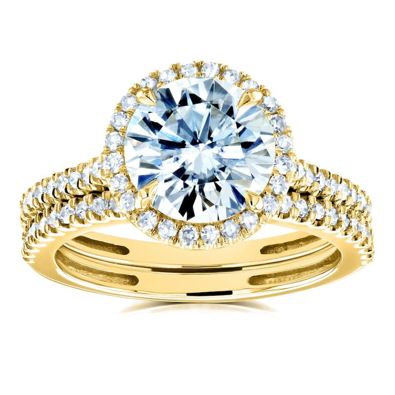 Annello by Kobelli 14k Gold 2 1/3ct TGW Moissanite and Diamond Round Halo Bridal Rings Set (HI/VS, GH/I)