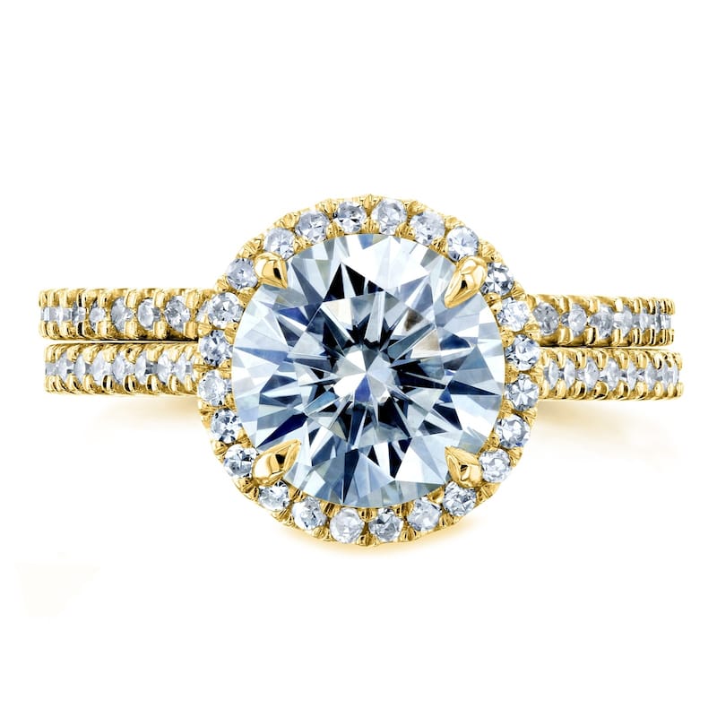 Annello by Kobelli 14k Gold 2 1/3ct TGW Moissanite and Diamond Round Halo Bridal Rings Set (HI/VS, GH/I)