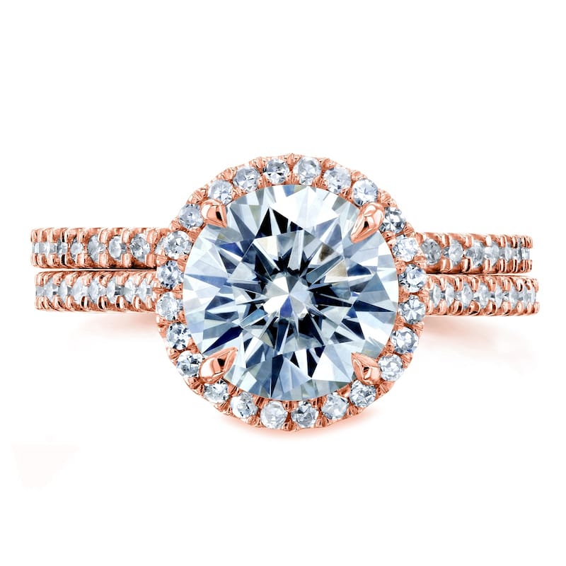 Annello by Kobelli 14k Gold 2 1/3ct TGW Moissanite and Diamond Round Halo Bridal Rings Set (HI/VS, GH/I)