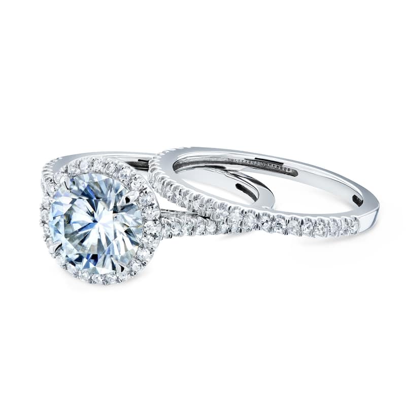 Annello by Kobelli 14k Gold 2 1/3ct TGW Moissanite and Diamond Round Halo Bridal Rings Set (HI/VS, GH/I)