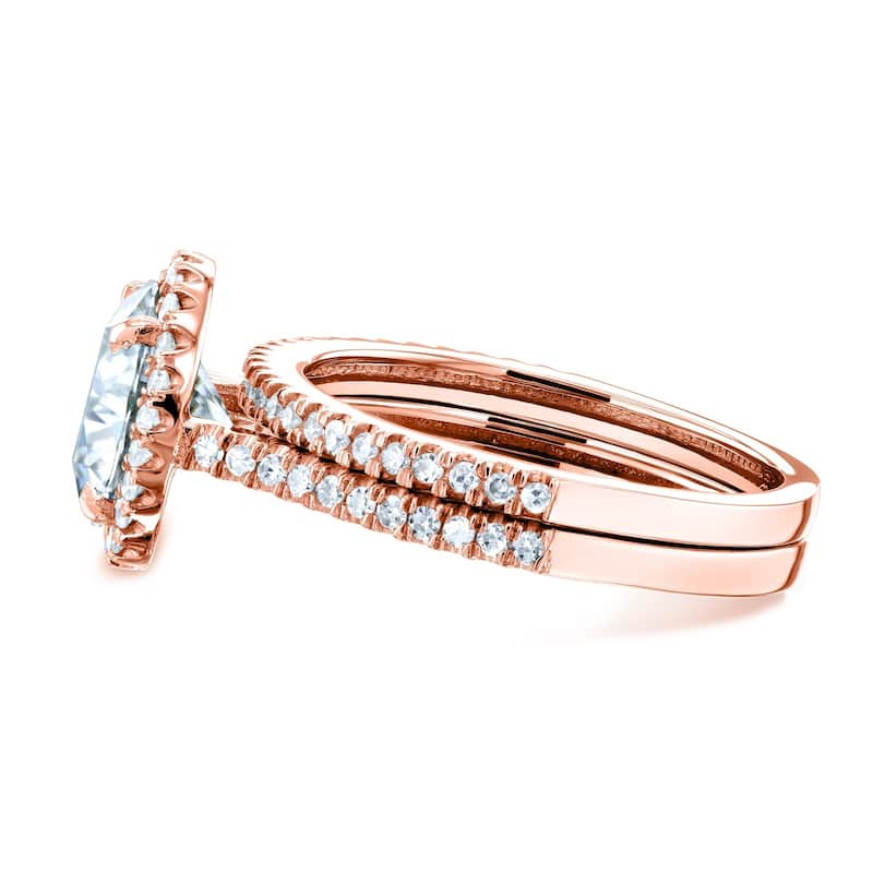 Annello by Kobelli 14k Gold 2 1/3ct TGW Moissanite and Diamond Round Halo Bridal Rings Set (HI/VS, GH/I)