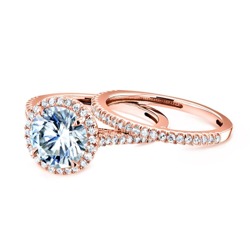 Annello by Kobelli 14k Gold 2 1/3ct TGW Moissanite and Diamond Round Halo Bridal Rings Set (HI/VS, GH/I)