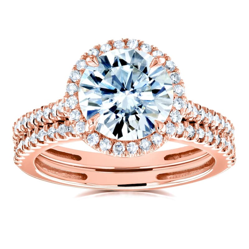Annello by Kobelli 14k Gold 2 1/3ct TGW Moissanite and Diamond Round Halo Bridal Rings Set (HI/VS, GH/I)