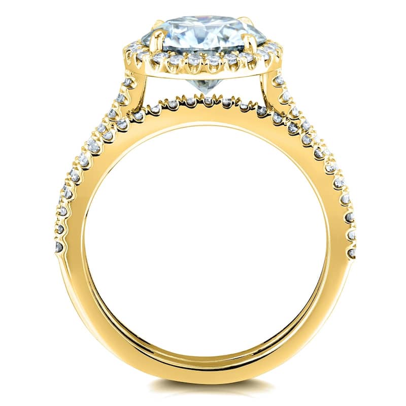 Annello by Kobelli 14k Gold 2 1/3ct TGW Moissanite and Diamond Round Halo Bridal Rings Set (HI/VS, GH/I)
