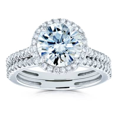 Annello by Kobelli 14k Gold 2 1/3ct TGW Moissanite and Diamond Round Halo Bridal Rings Set (HI/VS, GH/I)