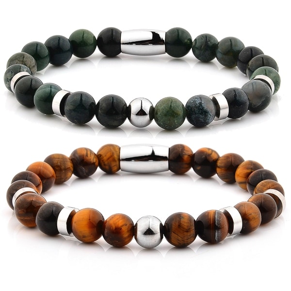 West Coast Jewelry 15mm Wide Crucible Mens Matte Black Onyx Double Layered Natural Stone Bead Bracelet