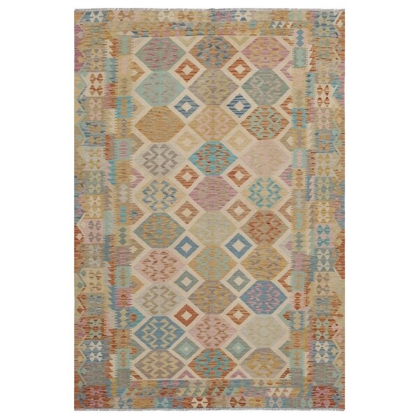 Handmade One-of-a-Kind Wool Kilim (Afghanistan) - 6'4 x 9'8 - Bed