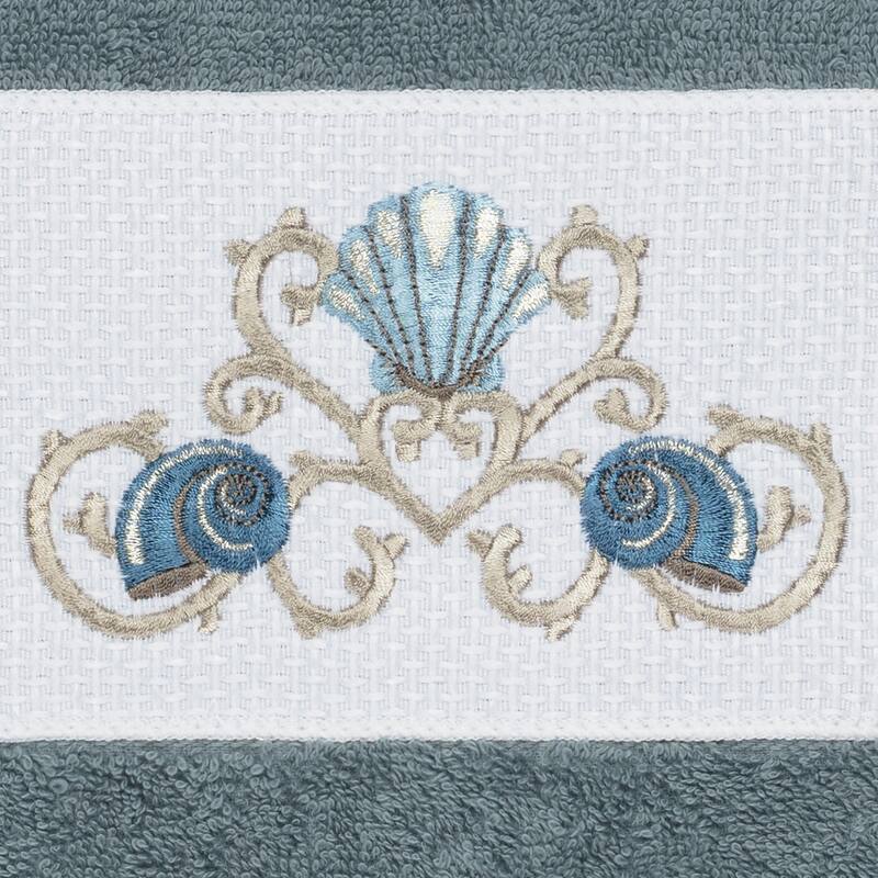Authentic Hotel and Spa Turkish Cotton Shells Embroidered Teal Blue 2-piece Towel Hand Set