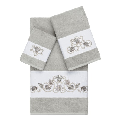 Authentic Hotel and Spa Turkish Cotton Shells Embroidered Light Grey 3-piece Towel Set