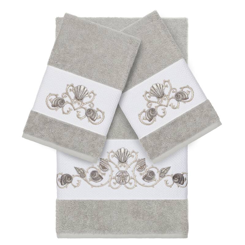 Authentic Hotel and Spa Turkish Cotton Shells Embroidered Light Grey 3-piece Towel Set