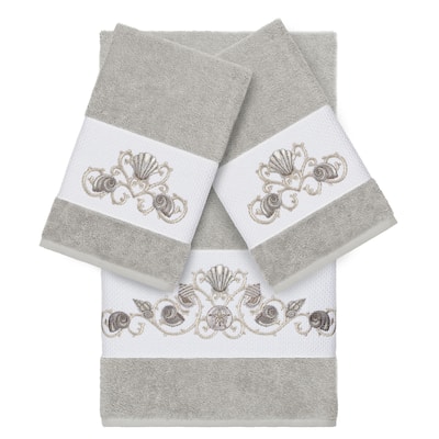 Authentic Hotel and Spa Turkish Cotton Shells Embroidered Light Grey 3-piece Towel Set