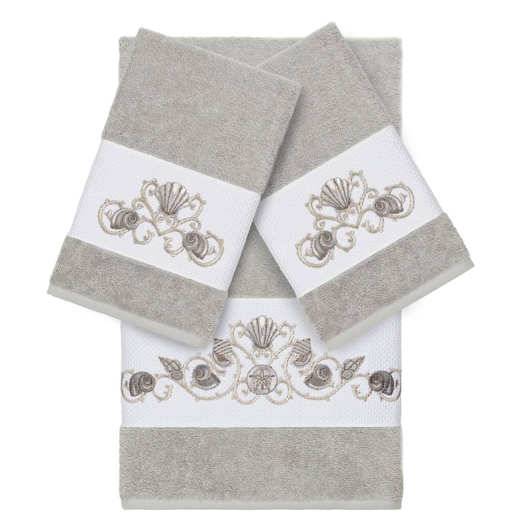 Authentic Hotel and Spa Turkish Cotton Shells Embroidered Light Grey 3-piece Towel Set