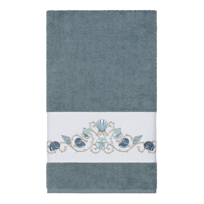 Authentic Hotel and Spa Turkish Cotton Shells Embroidered Teal Blue Bath Towel