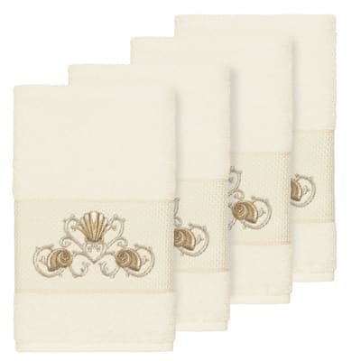 Authentic Hotel and Spa Turkish Cotton Shells Embroidered Cream 4-piece Hand Towel Set